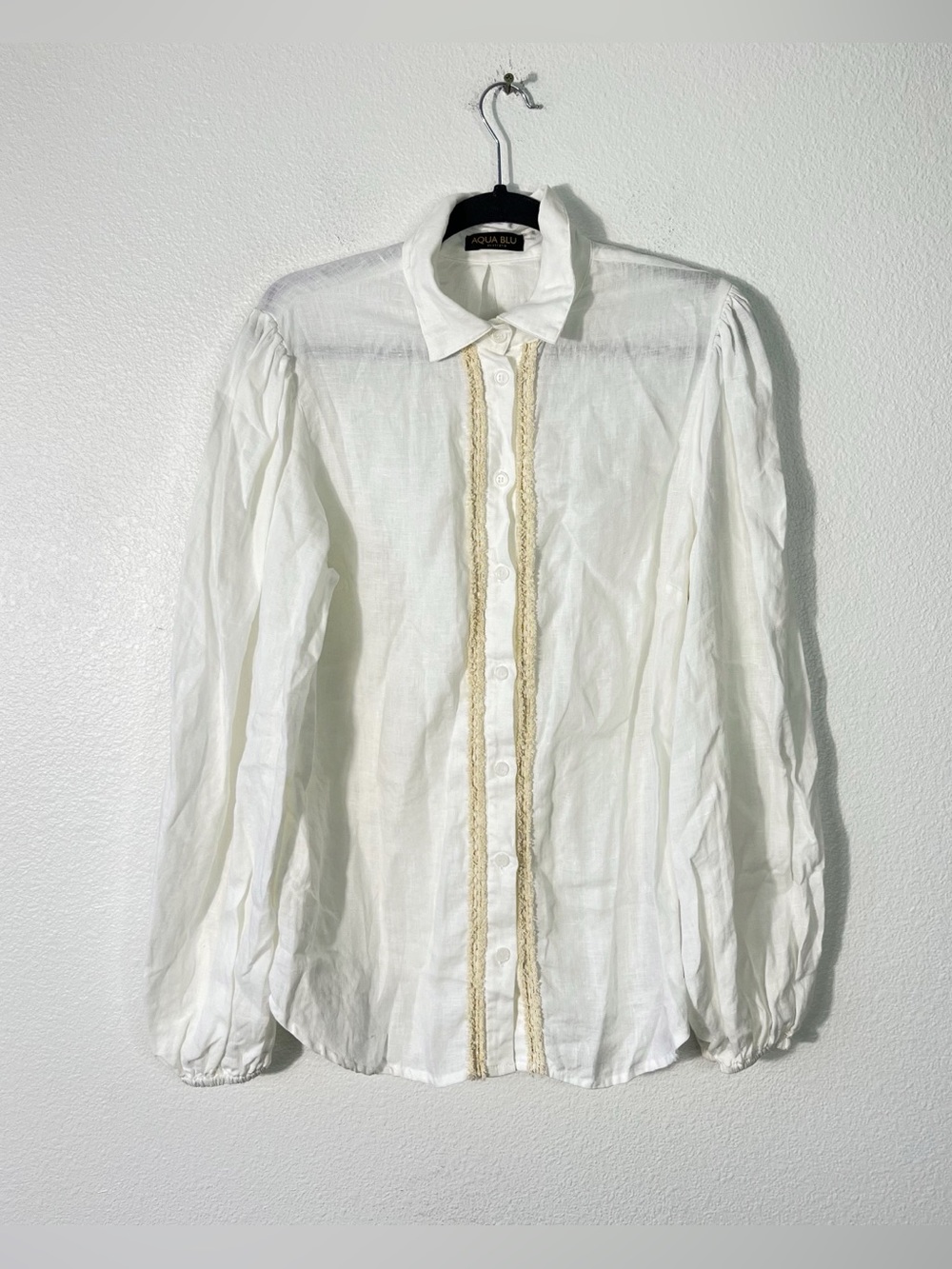 Aqua Blu Australia Kelsey 100% Linen Long Sleeve Shirt White Button Front XL